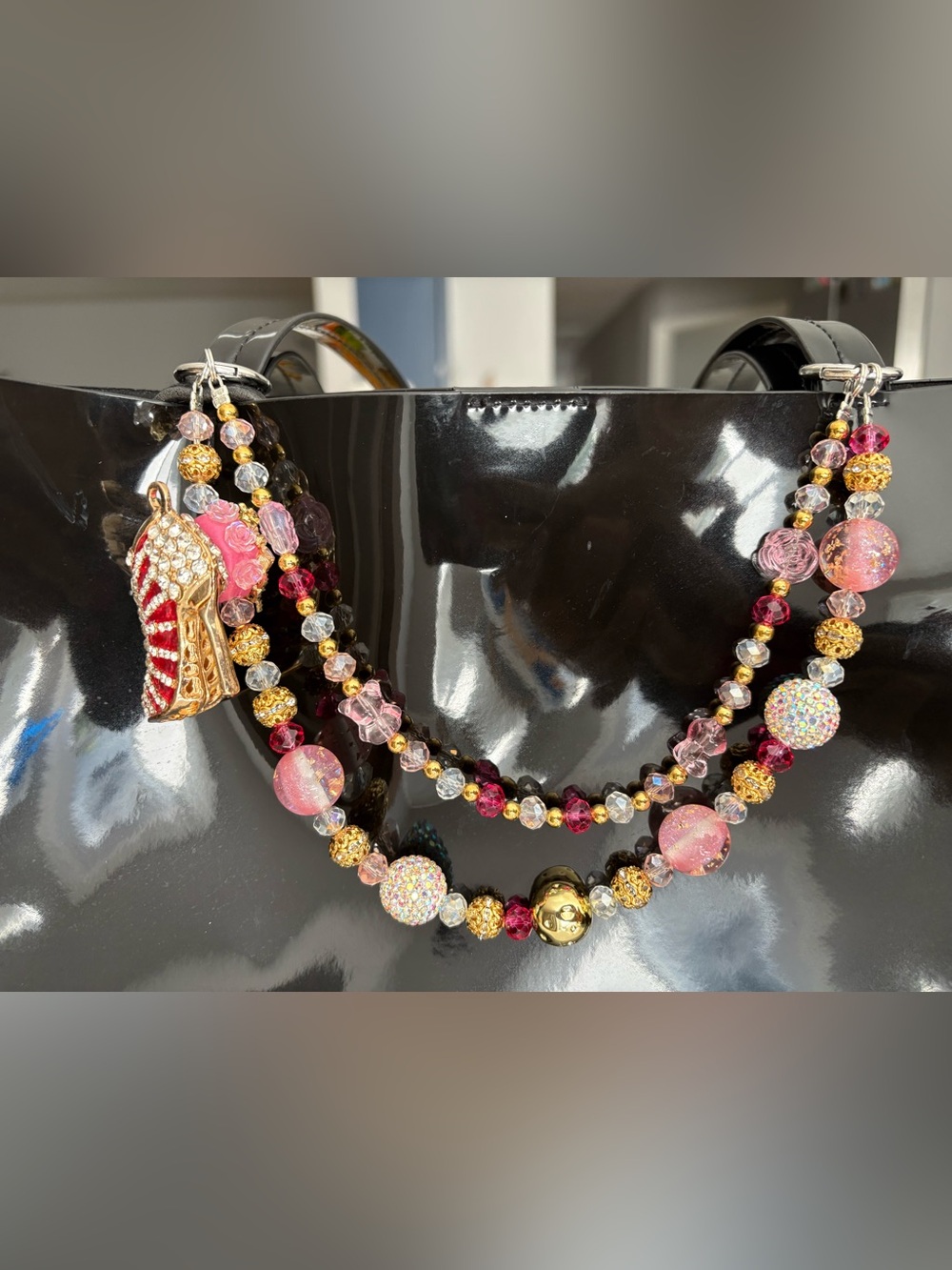 Pink and Gold Heel Bag Charm